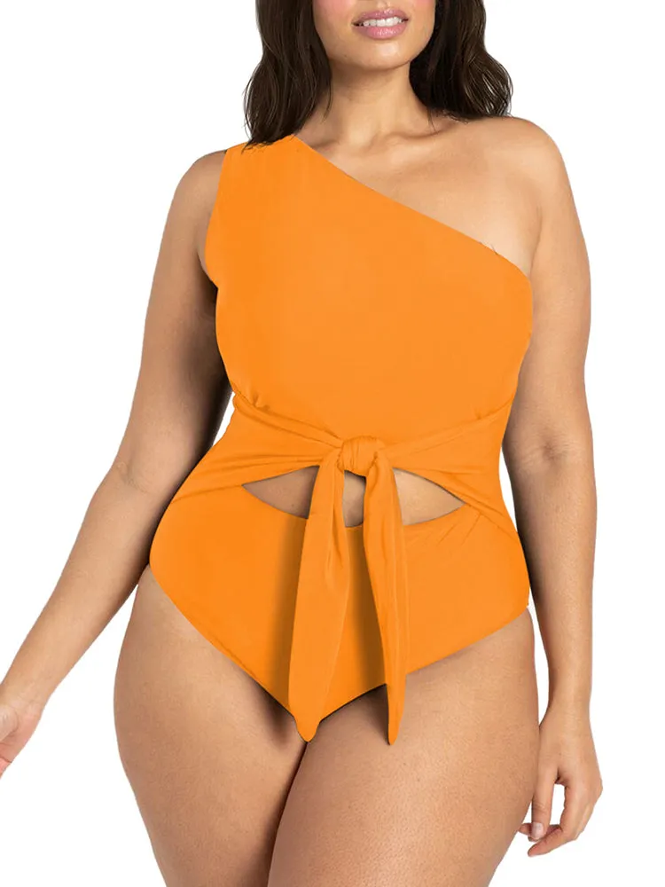 Women's Plus Size One Shoulder One Piece Swimsuit Cut Out Swimwear Bathing Suits