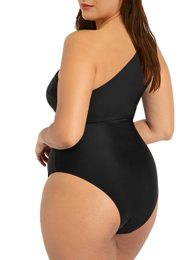 Women's Plus Size One Shoulder One Piece Swimsuit Cut Out Swimwear Bathing Suits