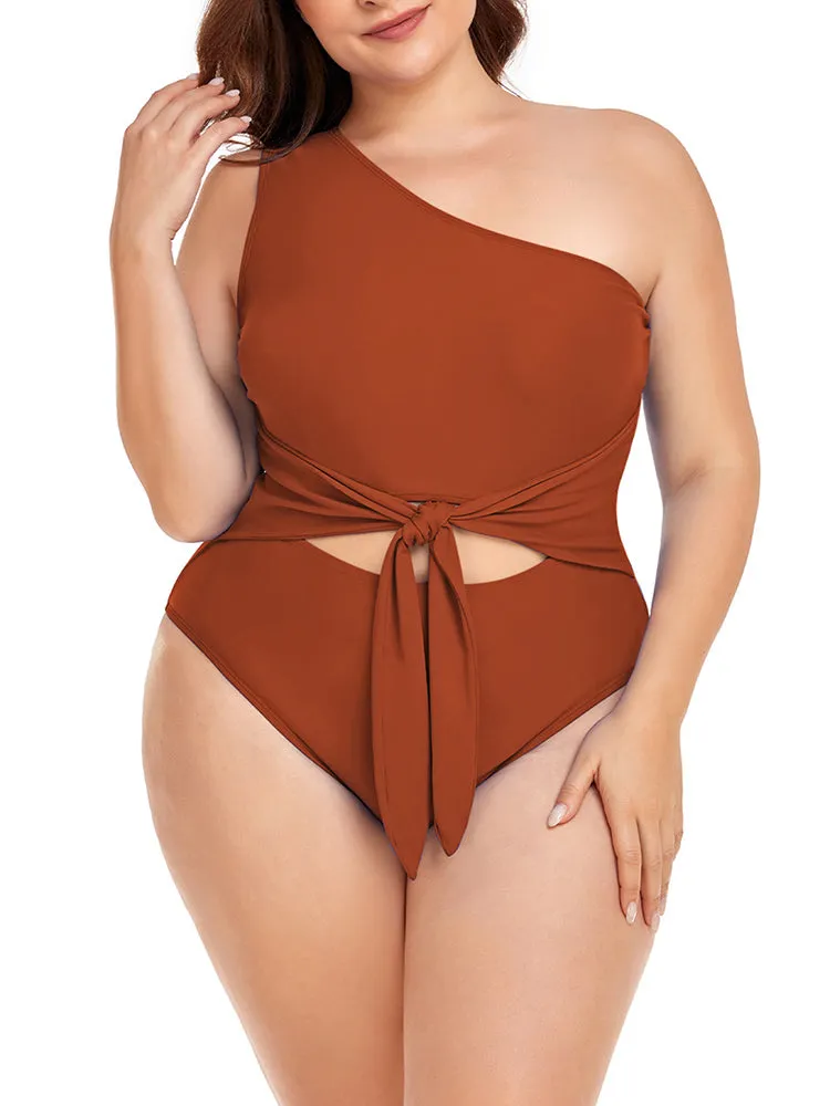 Women's Plus Size One Shoulder One Piece Swimsuit Cut Out Swimwear Bathing Suits