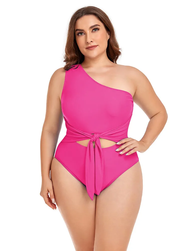 Women's Plus Size One Shoulder One Piece Swimsuit Cut Out Swimwear Bathing Suits
