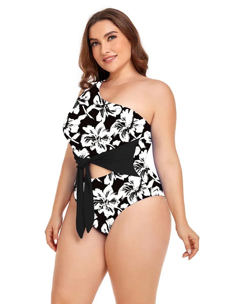 Women's Plus Size One Shoulder One Piece Swimsuit Cut Out Swimwear Bathing Suits