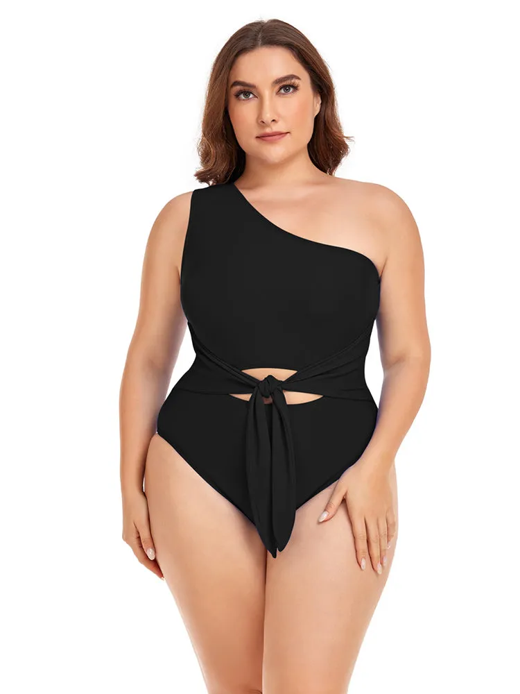 Women's Plus Size One Shoulder One Piece Swimsuit Cut Out Swimwear Bathing Suits