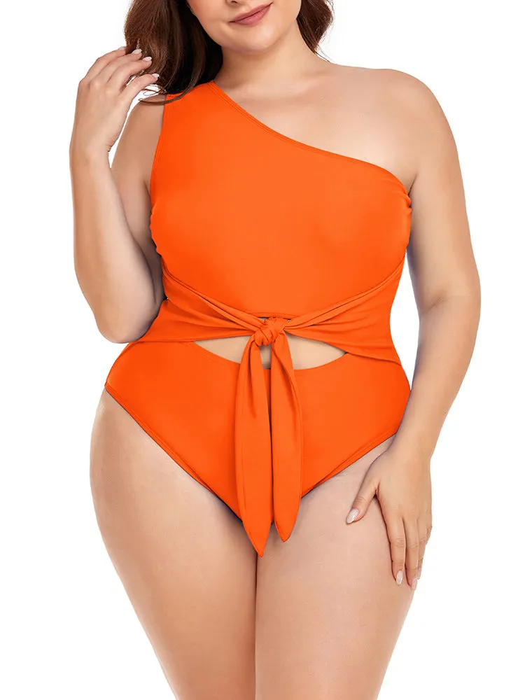 Women's Plus Size One Shoulder One Piece Swimsuit Cut Out Swimwear Bathing Suits