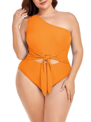 Women's Plus Size One Shoulder One Piece Swimsuit Cut Out Swimwear Bathing Suits