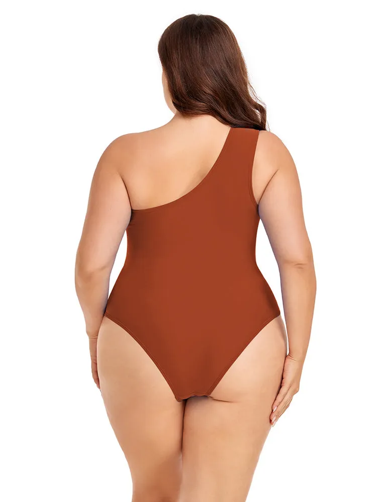 Women's Plus Size One Shoulder One Piece Swimsuit Cut Out Swimwear Bathing Suits