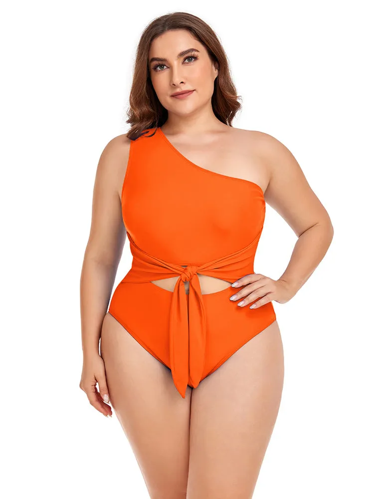 Women's Plus Size One Shoulder One Piece Swimsuit Cut Out Swimwear Bathing Suits