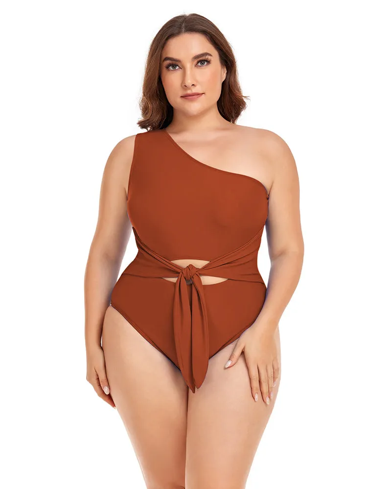 Women's Plus Size One Shoulder One Piece Swimsuit Cut Out Swimwear Bathing Suits