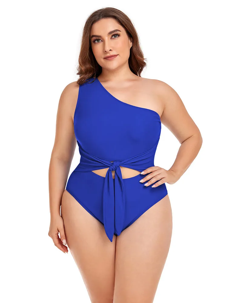 Women's Plus Size One Shoulder One Piece Swimsuit Cut Out Swimwear Bathing Suits