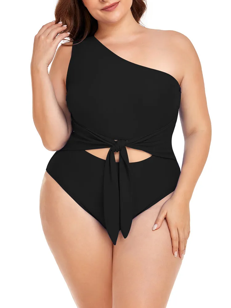 Women's Plus Size One Shoulder One Piece Swimsuit Cut Out Swimwear Bathing Suits