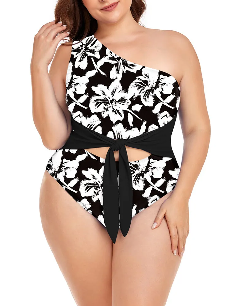 Women's Plus Size One Shoulder One Piece Swimsuit Cut Out Swimwear Bathing Suits