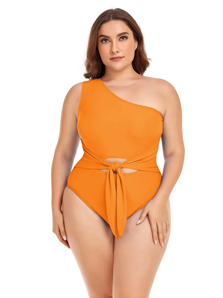 Women's Plus Size One Shoulder One Piece Swimsuit Cut Out Swimwear Bathing Suits