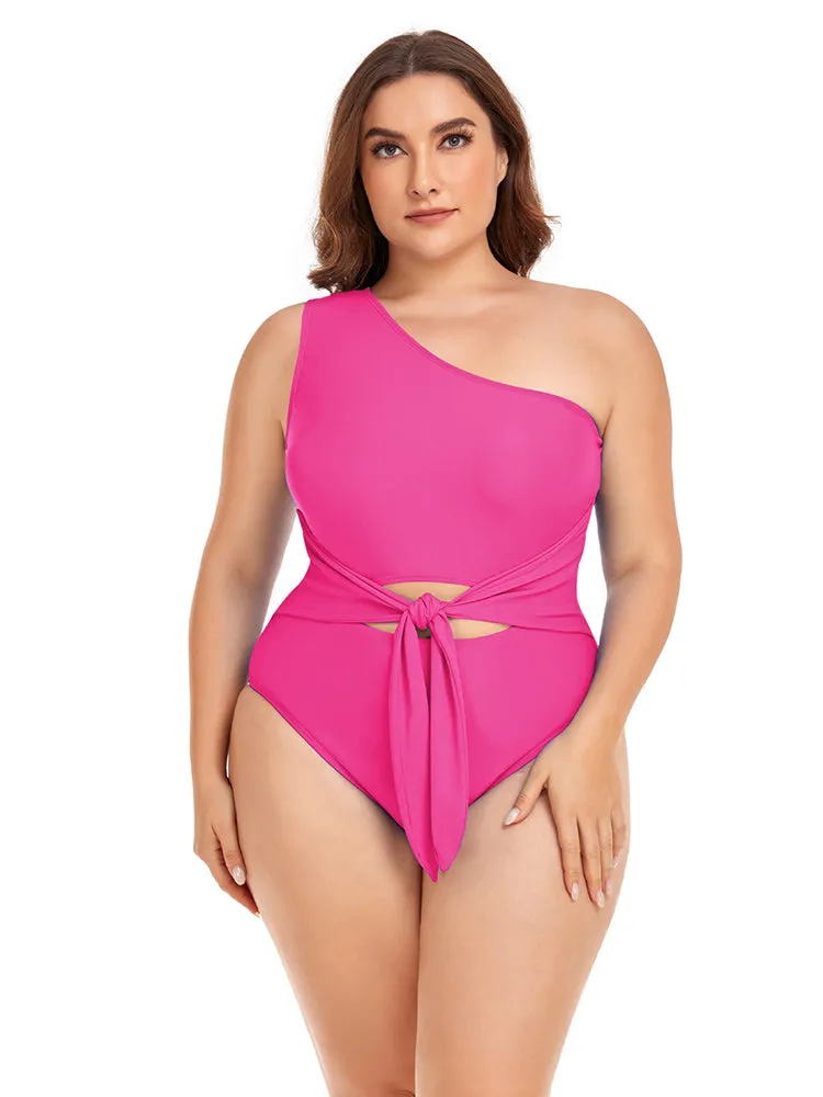 Women's Plus Size One Shoulder One Piece Swimsuit Cut Out Swimwear Bathing Suits