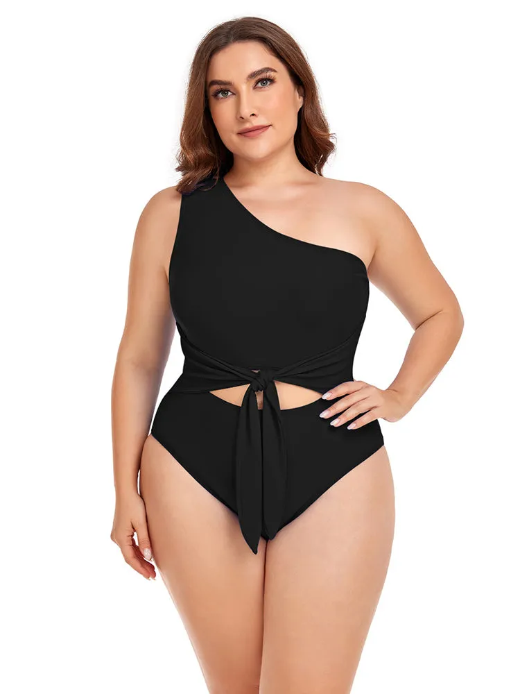 Women's Plus Size One Shoulder One Piece Swimsuit Cut Out Swimwear Bathing Suits