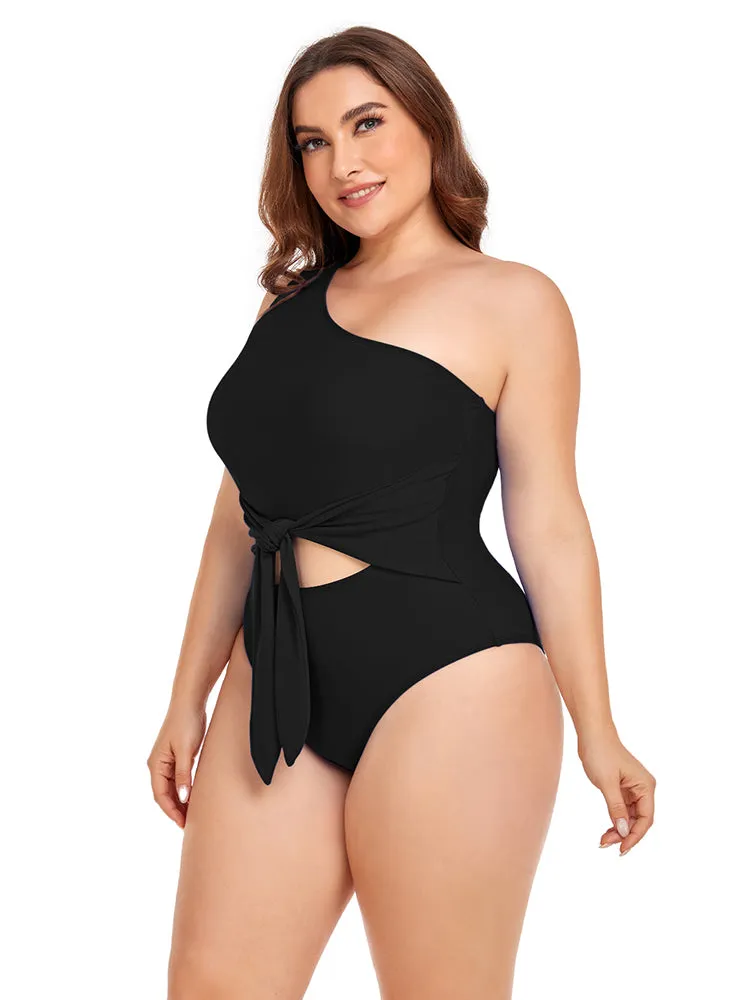 Women's Plus Size One Shoulder One Piece Swimsuit Cut Out Swimwear Bathing Suits