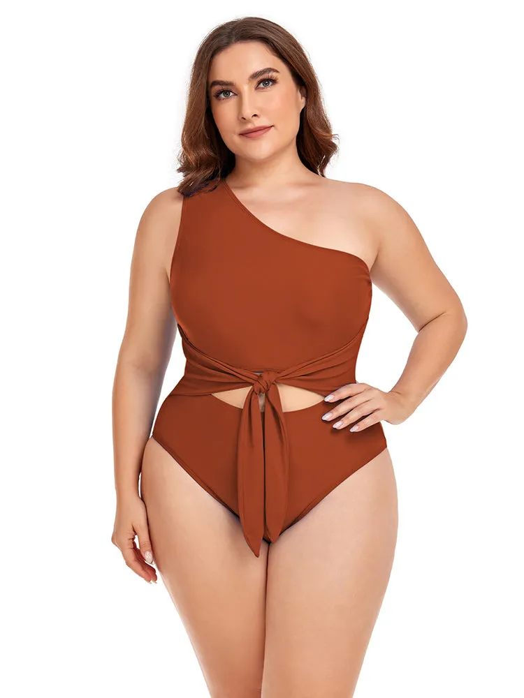 Women's Plus Size One Shoulder One Piece Swimsuit Cut Out Swimwear Bathing Suits