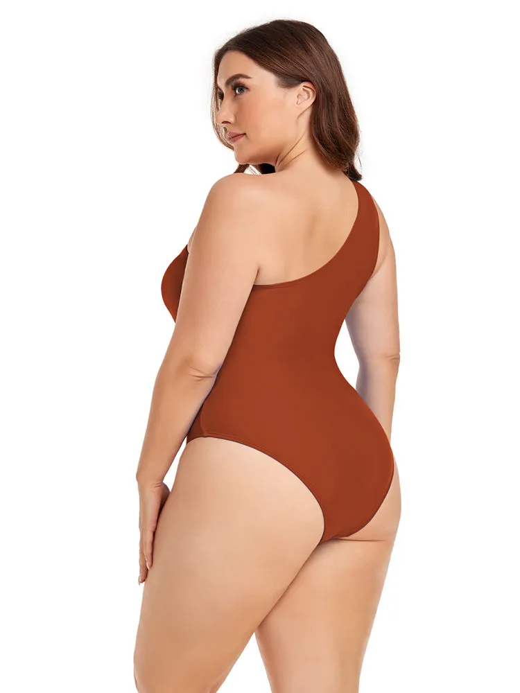 Women's Plus Size One Shoulder One Piece Swimsuit Cut Out Swimwear Bathing Suits