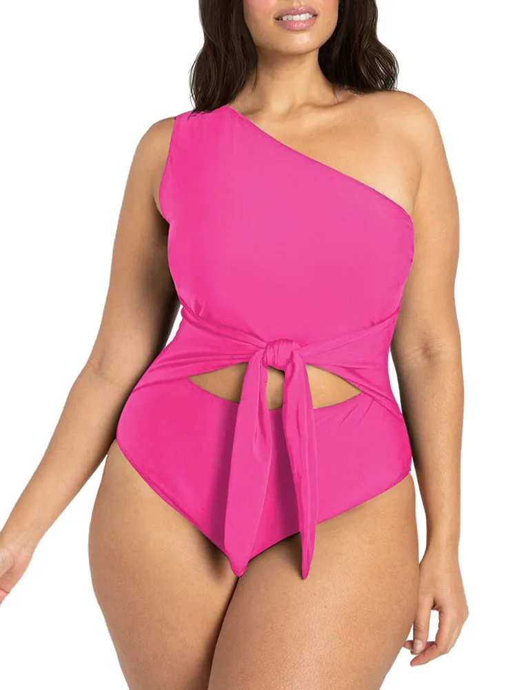 Women's Plus Size One Shoulder One Piece Swimsuit Cut Out Swimwear Bathing Suits
