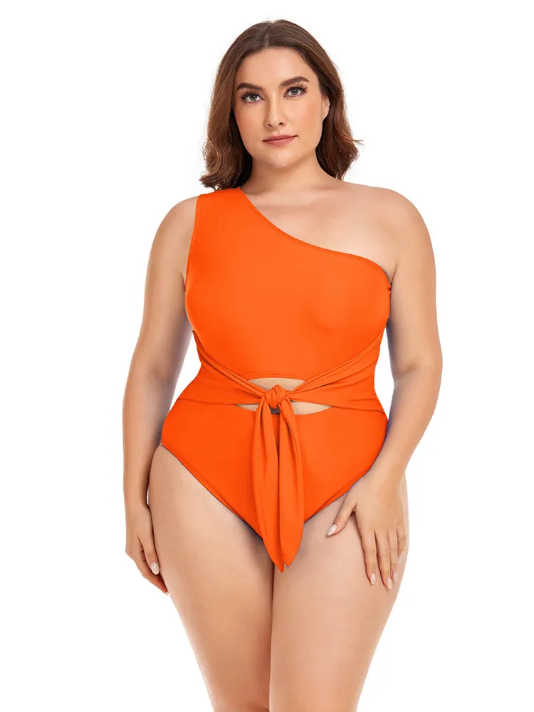 Women's Plus Size One Shoulder One Piece Swimsuit Cut Out Swimwear Bathing Suits