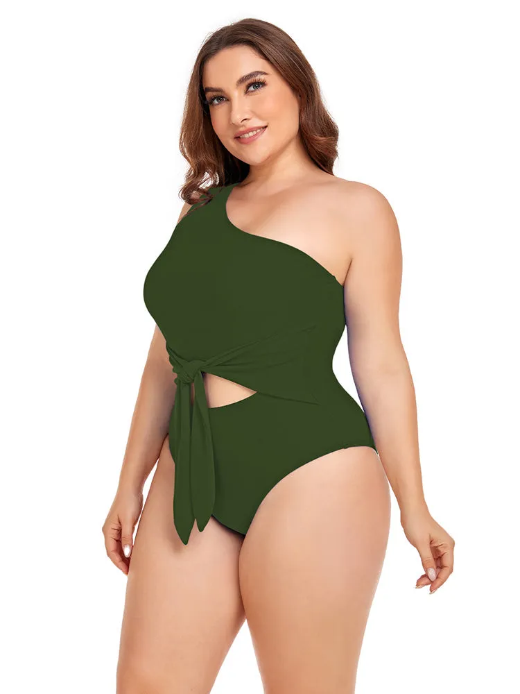 Women's Plus Size One Shoulder One Piece Swimsuit Cut Out Swimwear Bathing Suits