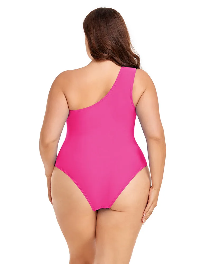 Women's Plus Size One Shoulder One Piece Swimsuit Cut Out Swimwear Bathing Suits