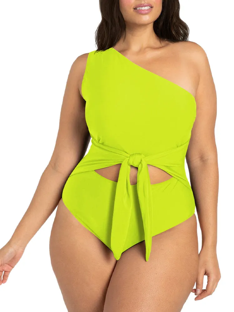 Women's Plus Size One Shoulder One Piece Swimsuit Cut Out Swimwear Bathing Suits