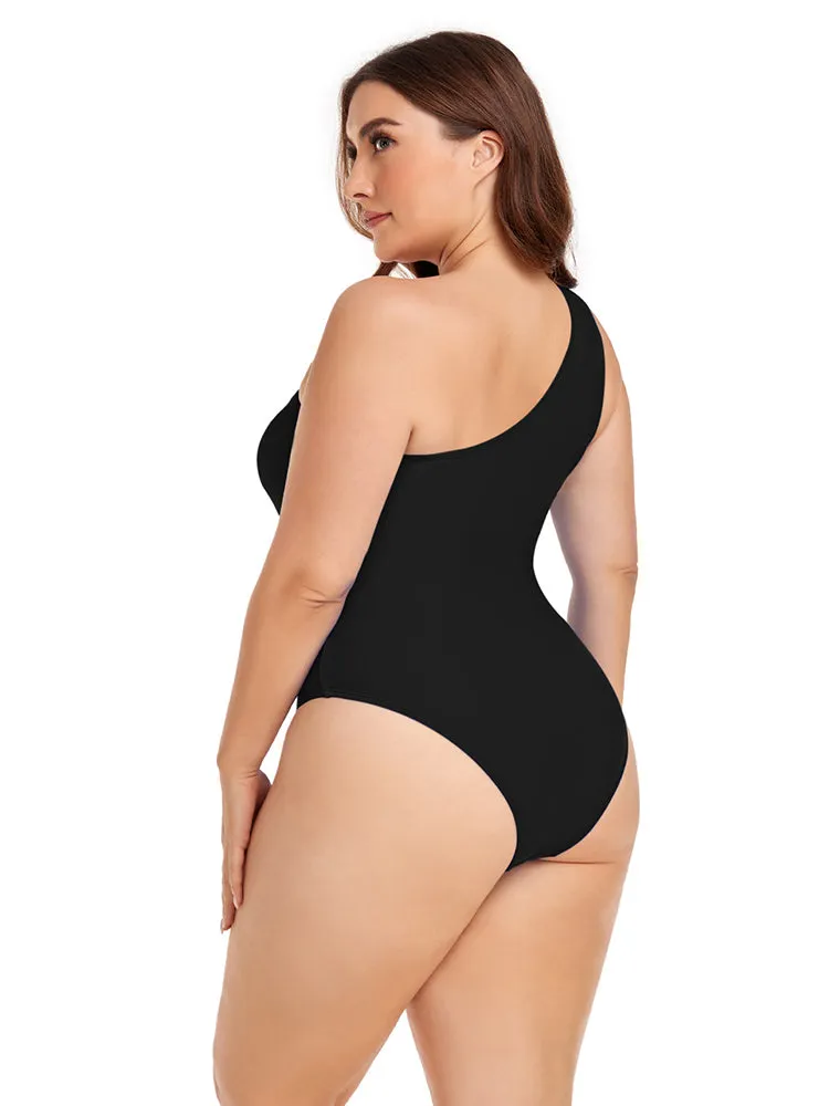 Women's Plus Size One Shoulder One Piece Swimsuit Cut Out Swimwear Bathing Suits