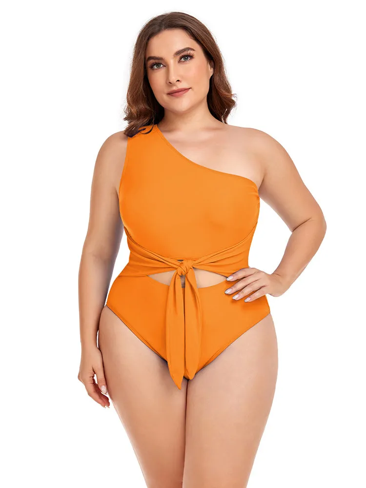 Women's Plus Size One Shoulder One Piece Swimsuit Cut Out Swimwear Bathing Suits