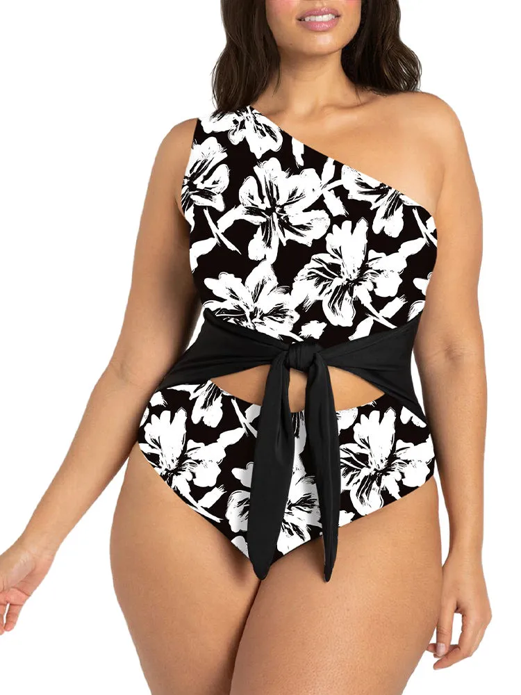 Women's Plus Size One Shoulder One Piece Swimsuit Cut Out Swimwear Bathing Suits