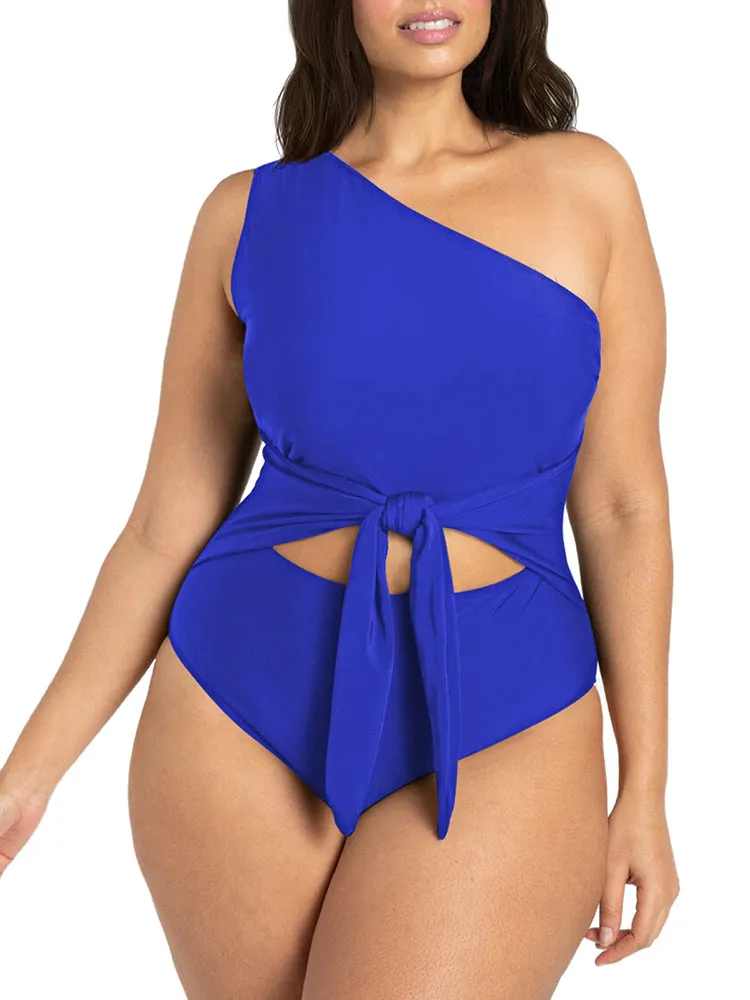 Women's Plus Size One Shoulder One Piece Swimsuit Cut Out Swimwear Bathing Suits