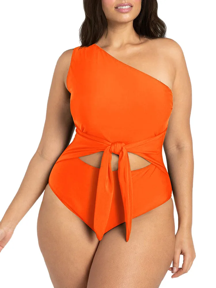 Women's Plus Size One Shoulder One Piece Swimsuit Cut Out Swimwear Bathing Suits