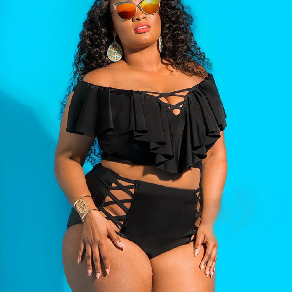 Women's Plus Size Ruffle Bikini Set