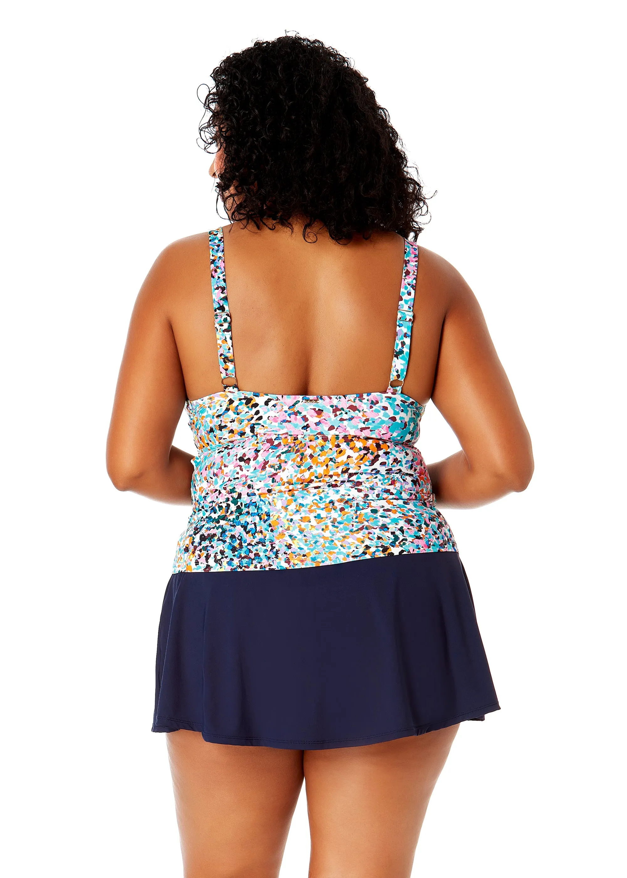 Women's Plus Size Sunset Dot Hidden Underwire Drape Front Tankini Swim Top