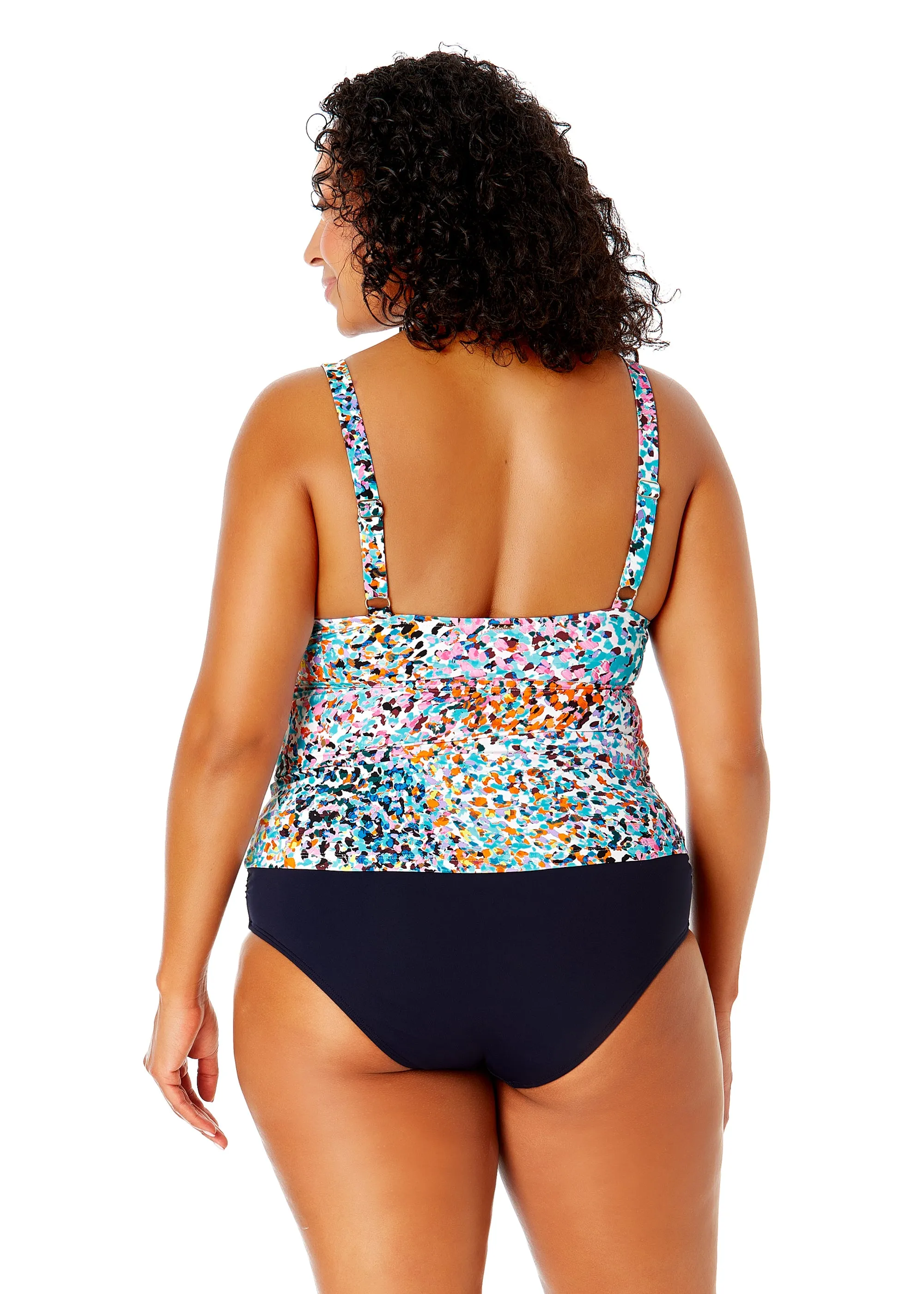 Women's Plus Size Sunset Dot Hidden Underwire Drape Front Tankini Swim Top