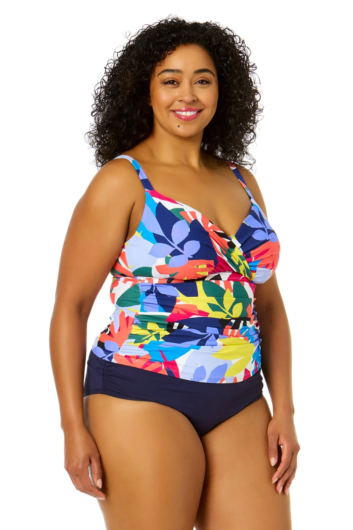 Women's Plus Size Tropic Stamp Twist Front Underwire Tankini Swim Top