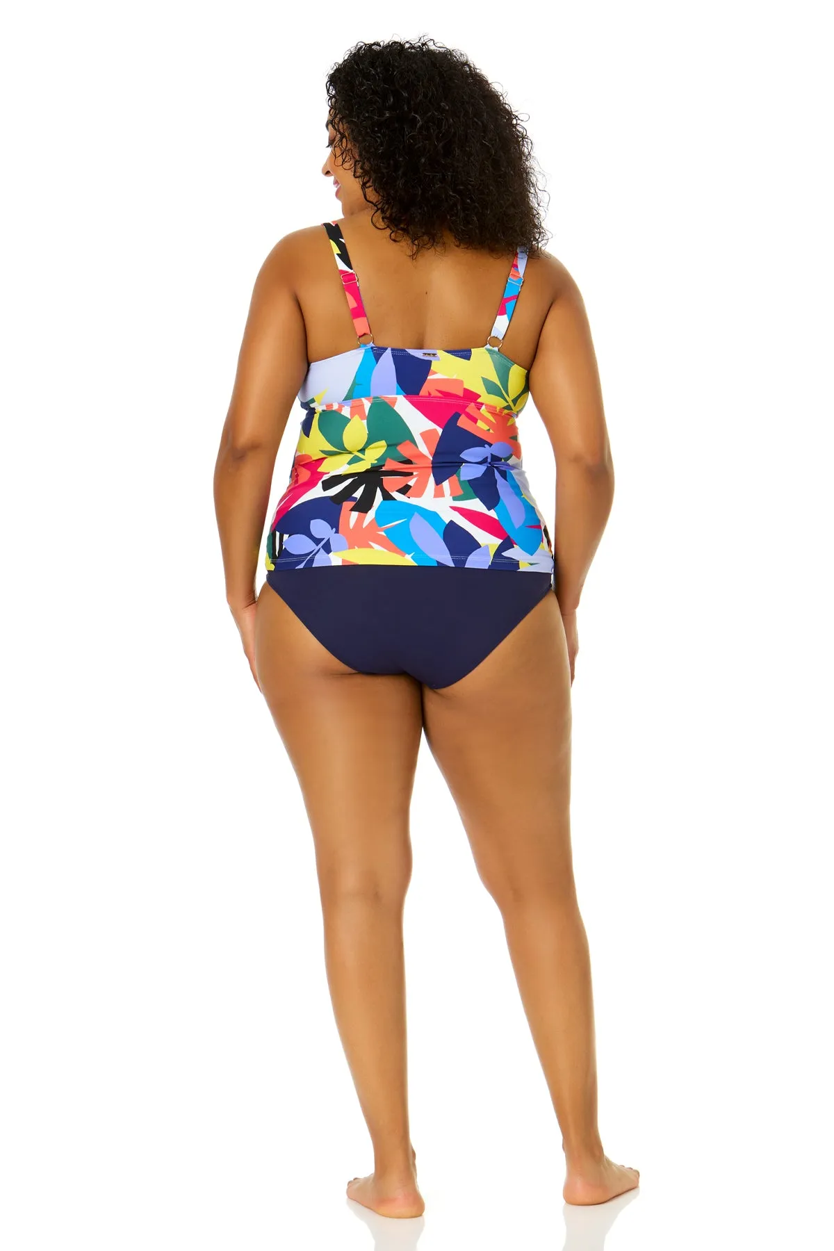 Women's Plus Size Tropic Stamp Twist Front Underwire Tankini Swim Top