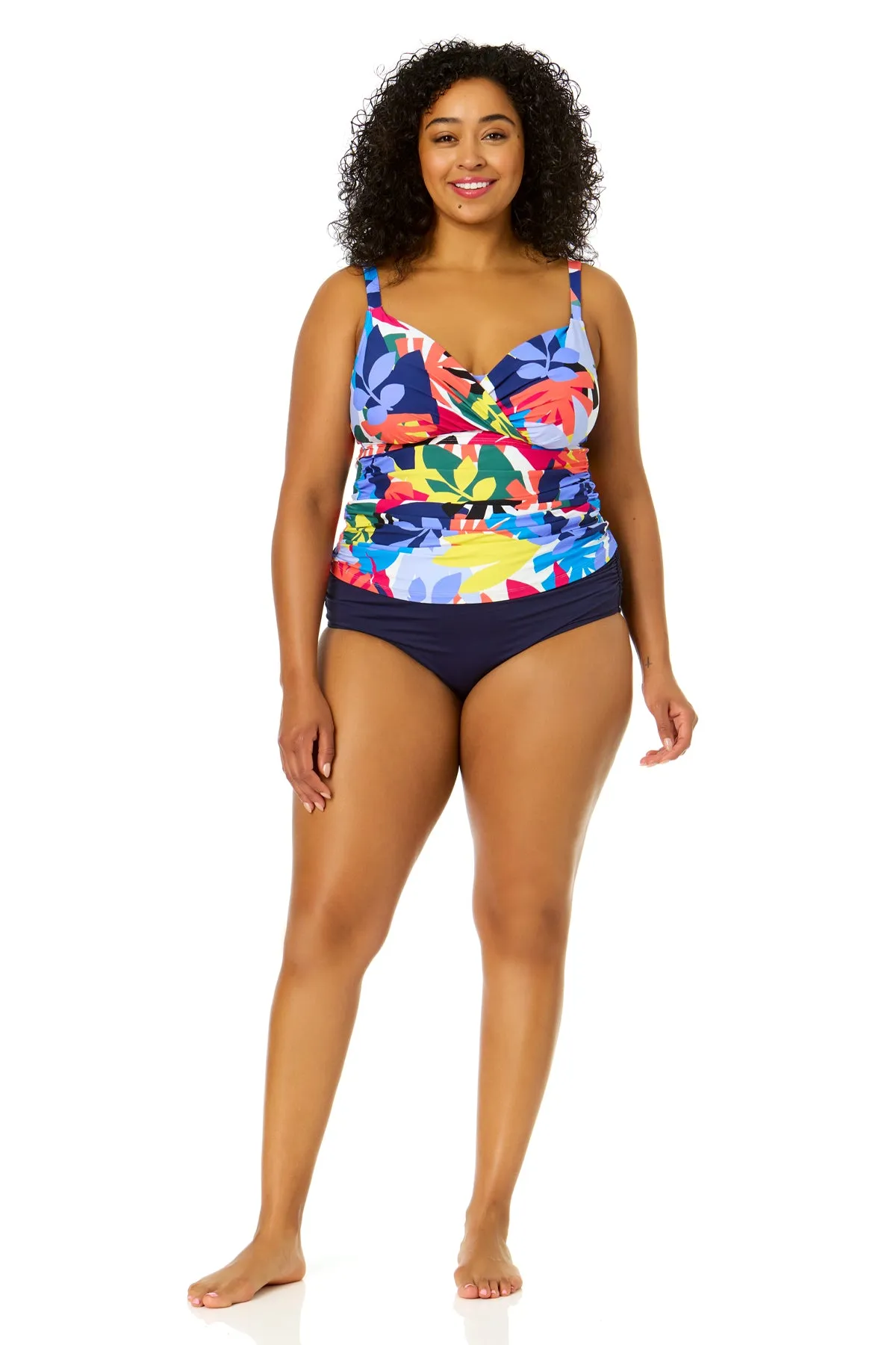 Women's Plus Size Tropic Stamp Twist Front Underwire Tankini Swim Top