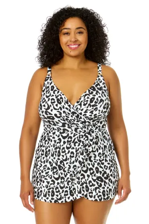 Women's Plus Size Wild Cat Swim Dress With Skirted Bottom