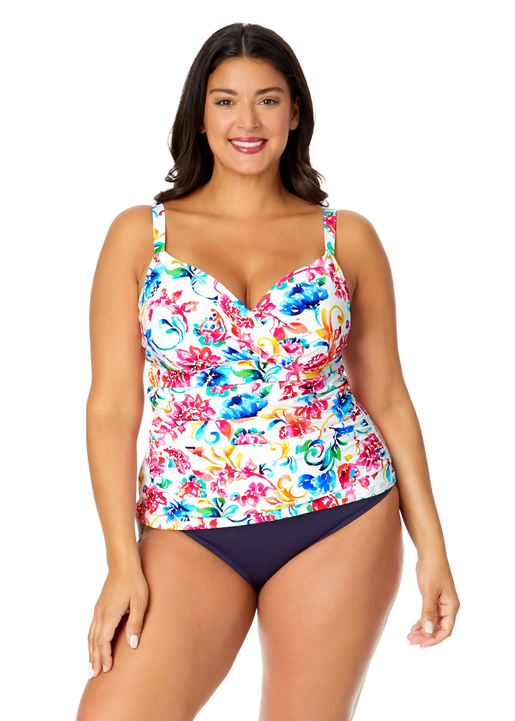 Women's Plus Watercolor Paisley Twist Front Underwire Tankini Swim Top