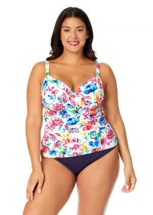 Women's Plus Watercolor Paisley Twist Front Underwire Tankini Swim Top