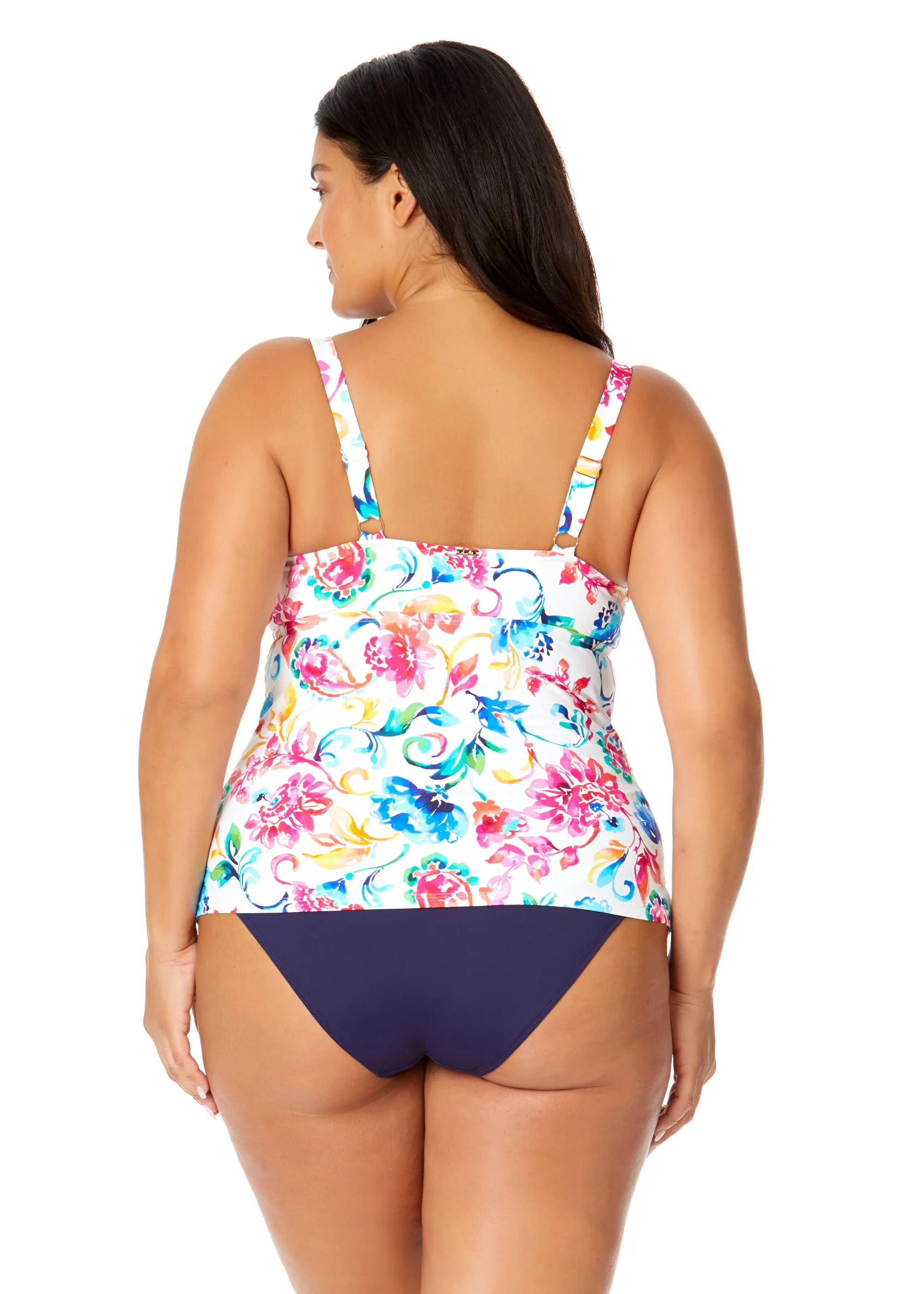 Women's Plus Watercolor Paisley Twist Front Underwire Tankini Swim Top