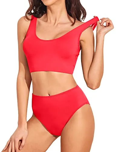 Women's Removable Padded Push-up Bra High Waist Bikini Bottom