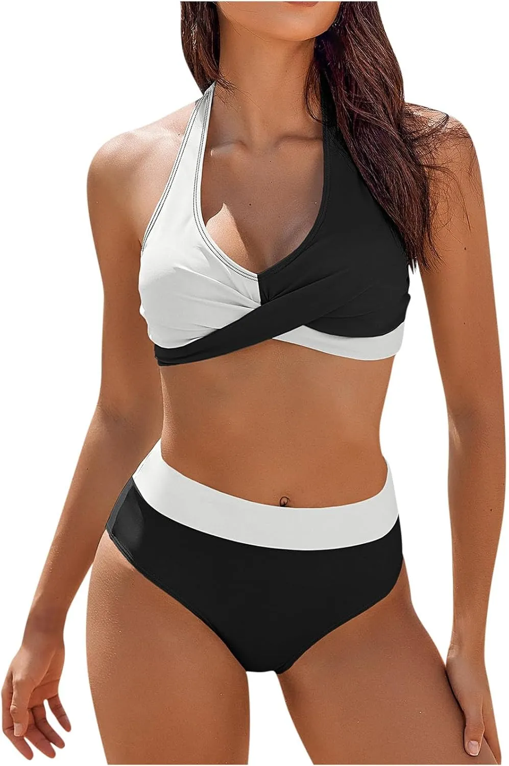 Womens Retro Printed Bikini Sets Color Block Criss Cross 2 Piece Swimsuit 2025 Fashion Sexy Beachwear Bathing Suit