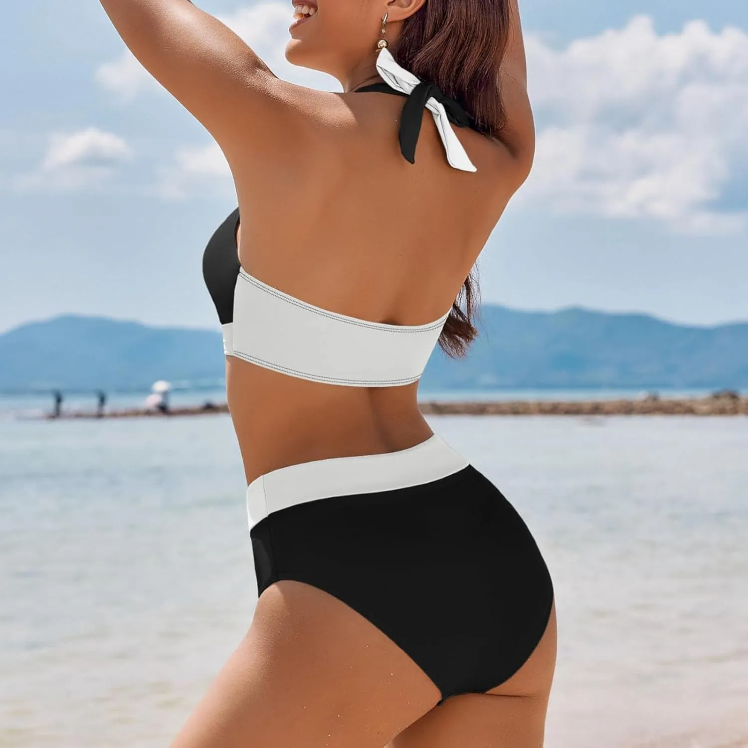 Womens Retro Printed Bikini Sets Color Block Criss Cross 2 Piece Swimsuit 2025 Fashion Sexy Beachwear Bathing Suit
