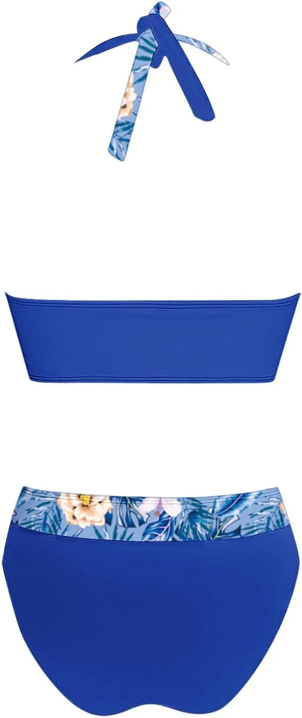 Womens Retro Printed Bikini Sets Color Block Criss Cross 2 Piece Swimsuit 2025 Fashion Sexy Beachwear Bathing Suit