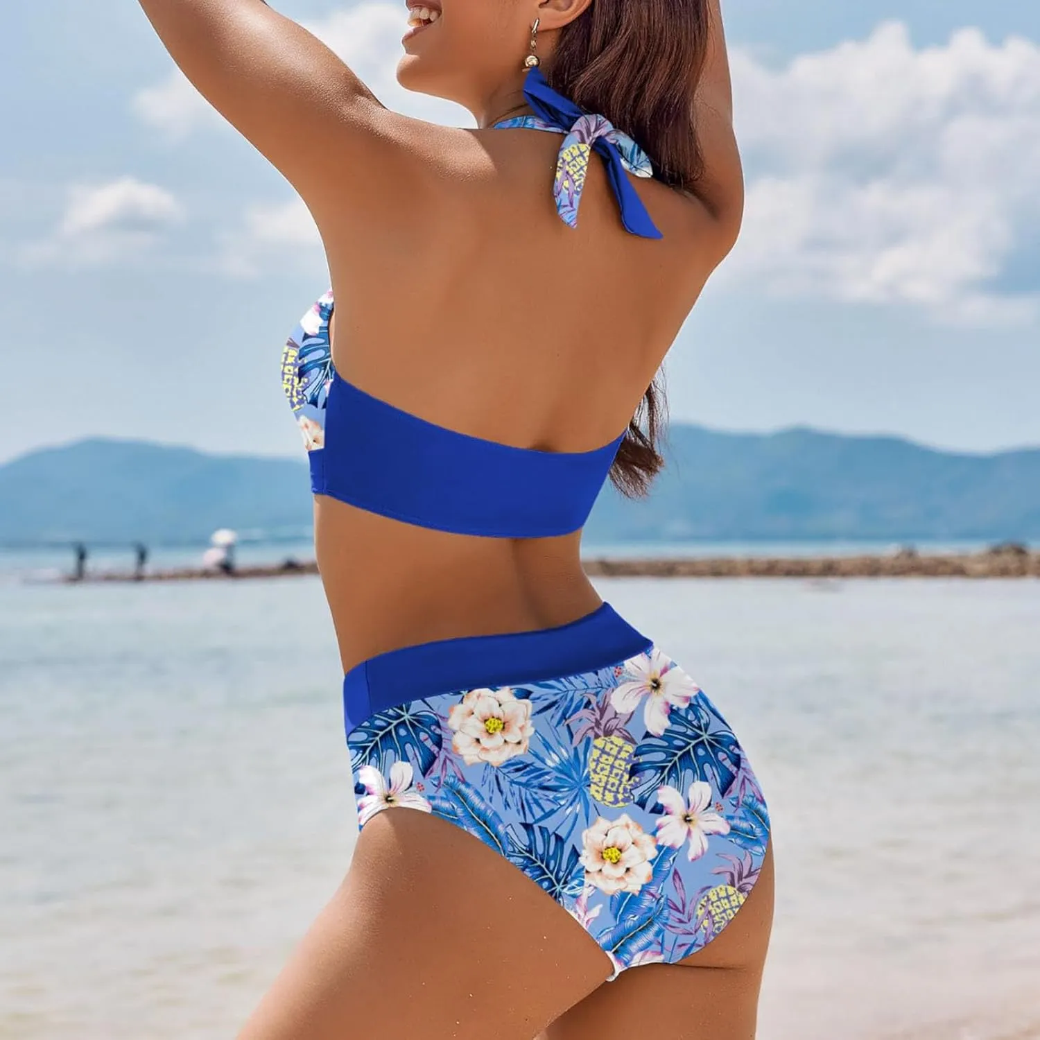 Womens Retro Printed Bikini Sets Color Block Criss Cross 2 Piece Swimsuit 2025 Fashion Sexy Beachwear Bathing Suit