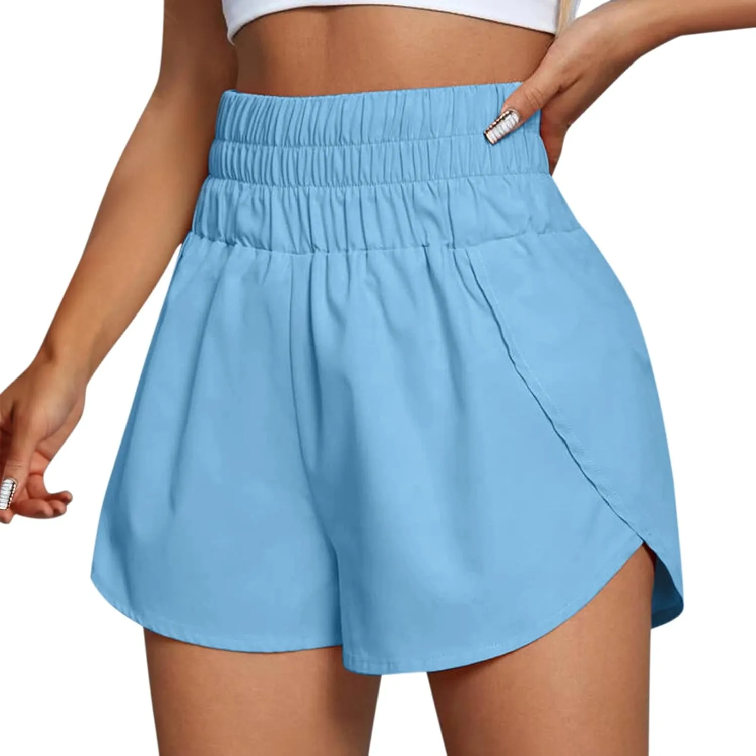 Womens Running Shorts with Zipper Pockets Casual Comfy High Waisted Athletic Gym Workout Shorts for Women with Liner