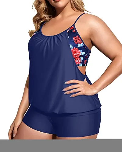 Women's Separated Sports Bra Tankini Sets For Pregnant Women-Blue Floral