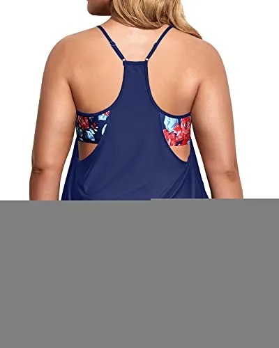 Women's Separated Sports Bra Tankini Sets For Pregnant Women-Blue Floral