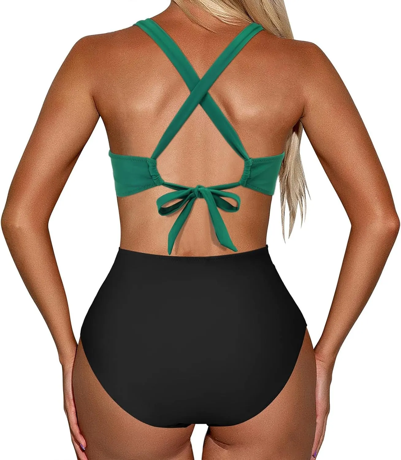 Womens Sexy One Piece Swimsuit Tummy Control High Waisted Bathing Suit Twist Front Cut Out Backless Halter Monokini