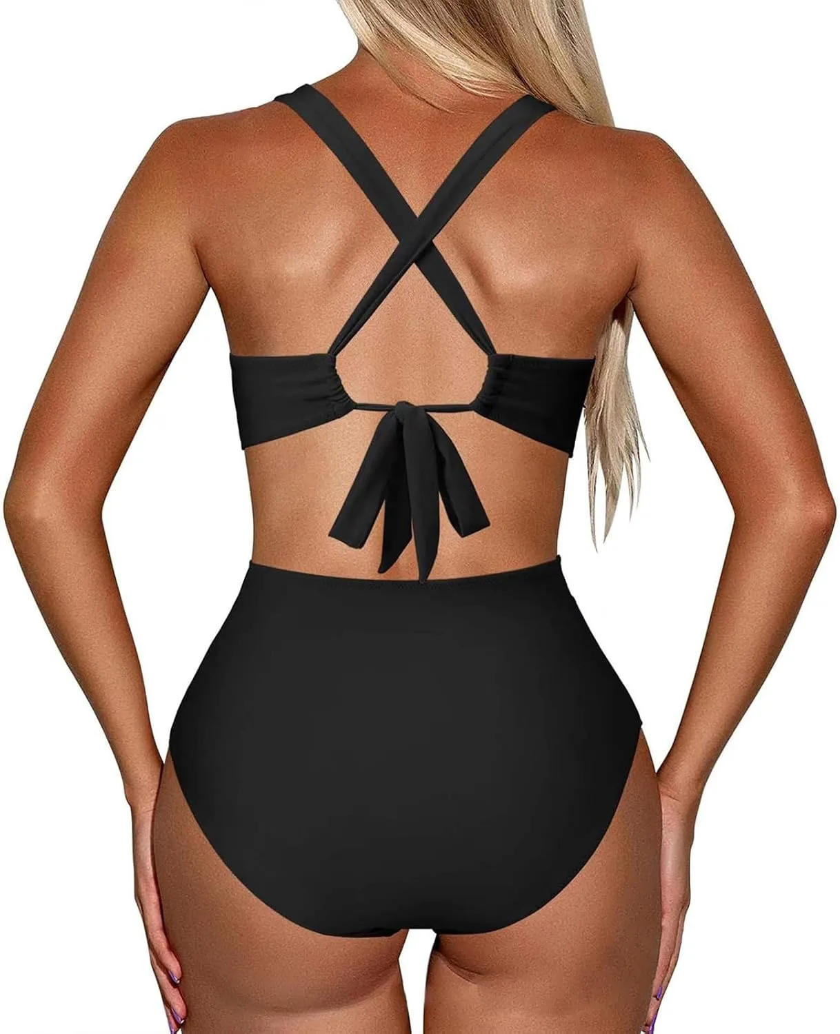 Womens Sexy One Piece Swimsuit Tummy Control High Waisted Bathing Suit Twist Front Cut Out Backless Halter Monokini